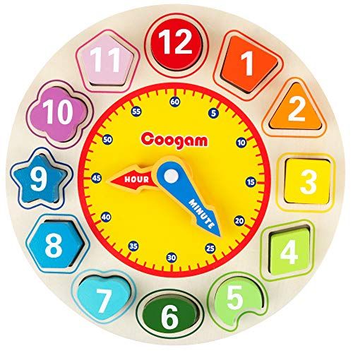  Coogam Wooden Shape Color Sorting Clock ? Teaching Time Number Blocks Puzzle Stacking Sorter Jigsaw Montessori Early Learning Educational Toy Gift for Year Old Kids