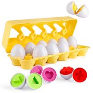 Coogam Matching Eggs 12 pcs Set Color & Shape Recoginition Sorter Puzzle for Easter Travel Bingo Game Early Learning Educational Fine Motor Skill Montessori Gift for Year Old Kids