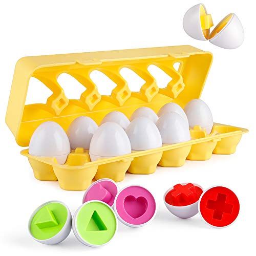  Coogam Matching Eggs 12 pcs Set Color & Shape Recoginition Sorter Puzzle for Easter Travel Bingo Game Early Learning Educational Fine Motor Skill Montessori Gift for Year Old Kids