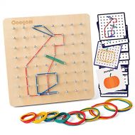 Coogam Wooden Geoboard Mathematical Manipulative Material Array Block Geo Board ? Graphical Educational Toys with 30Pcs Pattern Cards and Latex Bands Shape STEM Puzzle Matrix 8x8 B