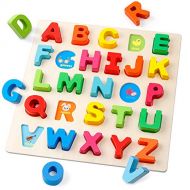Coogam Wooden Alphabet Puzzle ? ABC Letters Sorting Board Blocks Montessori Matching Game Jigsaw Educational Early Learning Toy Gift for Preschool Year Old Kids