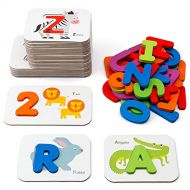 Coogam Numbers and Alphabets Flash Cards Set - ABC Wooden Letters and Numbers Animal Card Board Matching Puzzle Game Montessori Educational Toys Gift for Toddlers Age 2 3 4 5 Presc
