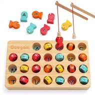 Coogam Wooden Magnetic Fishing Game, Fine Motor Skill Toy ABC Alphabet Color Sorting Puzzle, Montessori Letters Cognition Preschool Gift for Years Old Toddler Kid Early Learning wi
