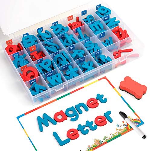  Coogam Magnetic Letters 208 Pcs with Magnetic Board and Storage Box - Uppercase Lowercase Foam Alphabet ABC Magnets for Fridge Refrigerator - Educational Toy Set for Classroom Kids