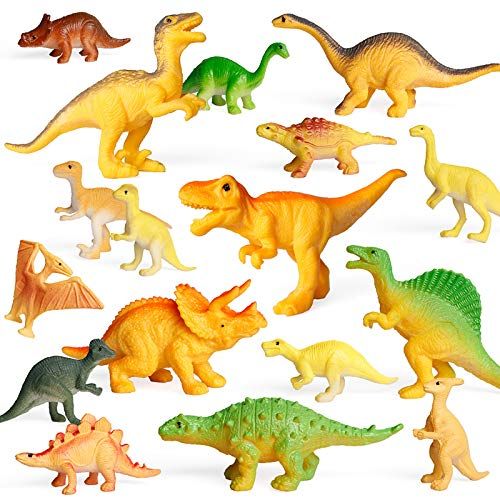  Coogam 18PCS Realistic Mini Dinosaur Toy Play Set Assorted Plastic Small Dino Figures Cake Toppers Birthday Party Favors Figurines Gift Decoration for Kids