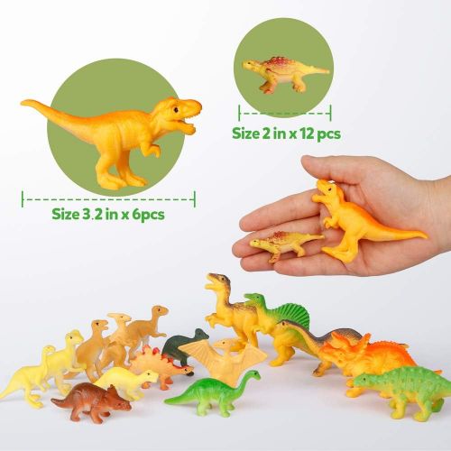  Coogam 18PCS Realistic Mini Dinosaur Toy Play Set Assorted Plastic Small Dino Figures Cake Toppers Birthday Party Favors Figurines Gift Decoration for Kids