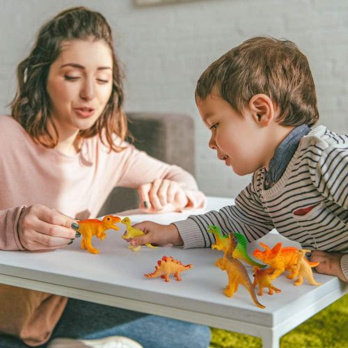  Coogam 18PCS Realistic Mini Dinosaur Toy Play Set Assorted Plastic Small Dino Figures Cake Toppers Birthday Party Favors Figurines Gift Decoration for Kids