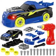 Coogam Take Apart Racing Car with Electric Screwdriver Tool, Fine Motor Skill Toy Car Construction Set STEM Building Learning Game with Light and Sound Gifts for 3 Year Old Boys an