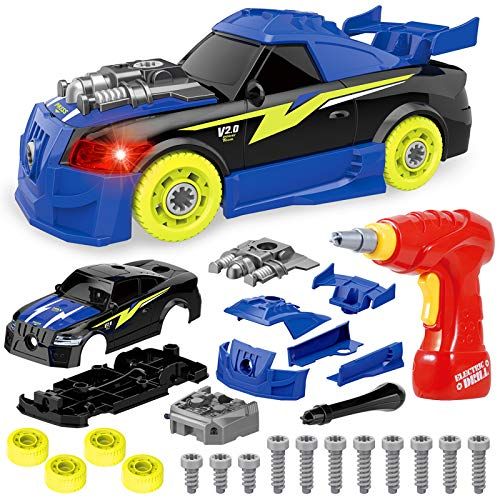  Coogam Take Apart Racing Car with Electric Screwdriver Tool, Fine Motor Skill Toy Car Construction Set STEM Building Learning Game with Light and Sound Gifts for 3 Year Old Boys an