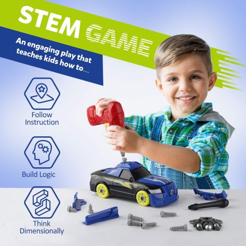  Coogam Take Apart Racing Car with Electric Screwdriver Tool, Fine Motor Skill Toy Car Construction Set STEM Building Learning Game with Light and Sound Gifts for 3 Year Old Boys an