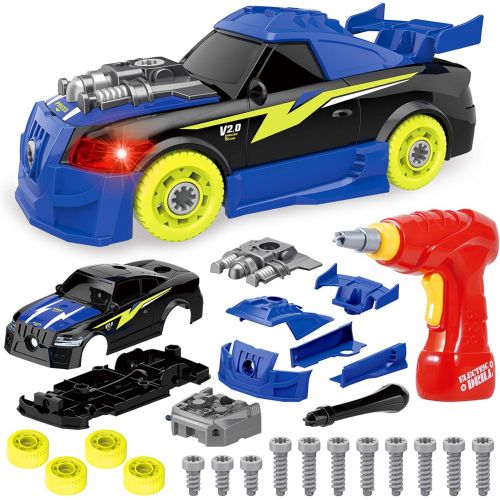  Coogam Take Apart Racing Car with Electric Screwdriver Tool, Fine Motor Skill Toy Car Construction Set STEM Building Learning Game with Light and Sound Gifts for 3 Year Old Boys an