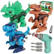 Coogam Take Apart Dinosaur Construction Toys 3 Pack, Fine Motor Skill Building Dinos Set STEM Educational Gift Game with Drill-Tyrannosaurus, Triceratops, Velociraptor for 3 4 5 Ye