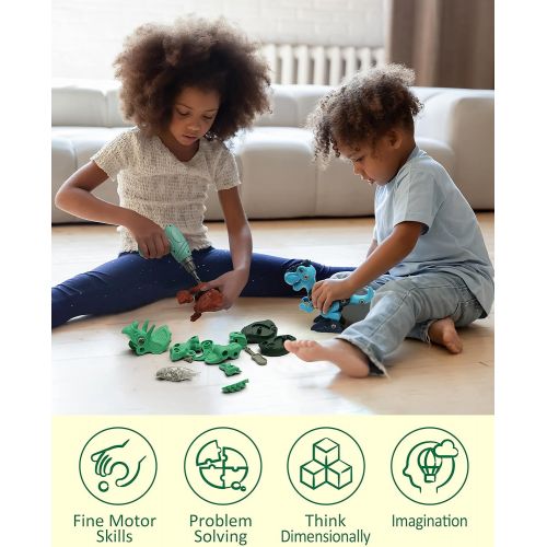  Coogam Take Apart Dinosaur Construction Toys 3 Pack, Fine Motor Skill Building Dinos Set STEM Educational Gift Game with Drill-Tyrannosaurus, Triceratops, Velociraptor for 3 4 5 Ye