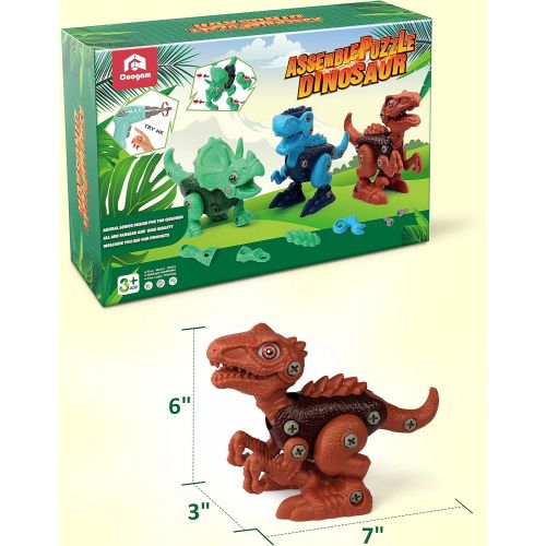  Coogam Take Apart Dinosaur Construction Toys 3 Pack, Fine Motor Skill Building Dinos Set STEM Educational Gift Game with Drill-Tyrannosaurus, Triceratops, Velociraptor for 3 4 5 Ye