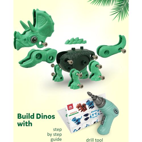  Coogam Take Apart Dinosaur Construction Toys 3 Pack, Fine Motor Skill Building Dinos Set STEM Educational Gift Game with Drill-Tyrannosaurus, Triceratops, Velociraptor for 3 4 5 Ye