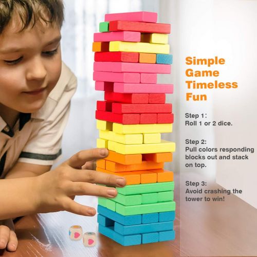  Coogam Wooden Blocks Stacking Game with Storage Bag, Toppling Colorful Tower Building Blocks Balancing Puzzles Montessori Toys Learning Sorting Family Games Educational Toys Gifts