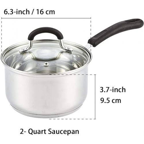  Cook N Home Professional Stainless Steel Saucepan with Lid, 2-Quart, Silver