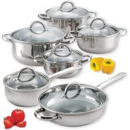 Cook N Home Kitchen Cookware Sets, 12-Piece Basic Stainless Steel Pots and Pans, Silver