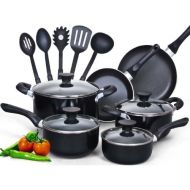 [아마존베스트]Cook N Home 15-Piece Nonstick Stay Cool Handle Cookware Set, Black
