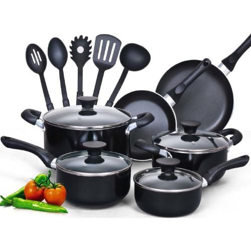  [아마존베스트]Cook N Home 15-Piece Nonstick Stay Cool Handle Cookware Set, Black