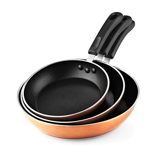  [아마존베스트]Cook N Home 02613 Nonstick Saute Omelet Skillet 3-Piece Fry Pan Set, 8, 9.5, and 12-Inch Copper