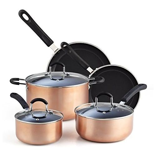  [아마존베스트]Cook N Home 02581 8-Piece Nonstick Heavy Gauge, Copper/Brown Cookware Set