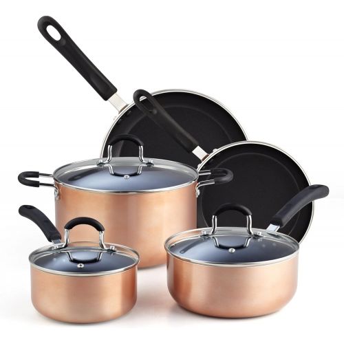  [아마존베스트]Cook N Home 02581 8-Piece Nonstick Heavy Gauge, Copper/Brown Cookware Set