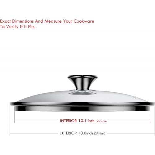  Cook N Home 02652 Tempered Glass Lid, 10.24 inches, Clear, minimum fit 9.875 inch, maximum fit 10.25 inch