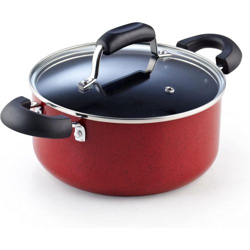  Cook N Home 2601 Stay Cool Handle Pattern 12-Piece Nonstick Cookware Set, Marble Red