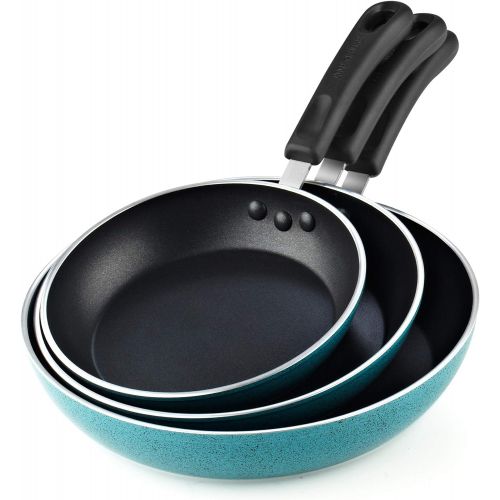  Cook N Home Nonstick Saute Fry Pan Set, 8, 9.5, and 11-Inch, Turquoise, 3-Piece