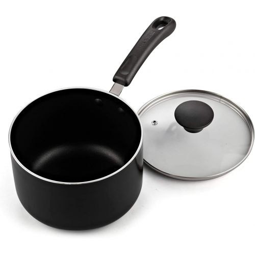  Cook N Home Nonstick Saucepan set, 1Qt and 2Qt with glass lid, Black (02702)