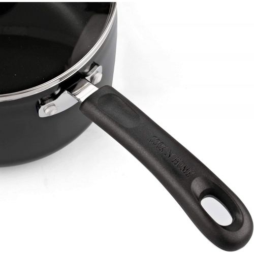  Cook N Home Nonstick Saucepan set, 1Qt and 2Qt with glass lid, Black (02702)