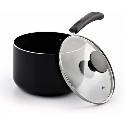  Cook N Home Nonstick Saucepan set, 1Qt and 2Qt with glass lid, Black (02702)