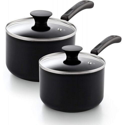  Cook N Home Nonstick Saucepan set, 1Qt and 2Qt with glass lid, Black (02702)