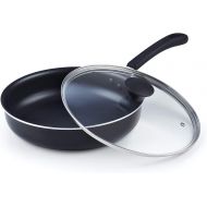 [아마존베스트]Cook N Home Nonstick Deep Fry Jumbo Cooker with Lid, Black 10.5-Inch Saute Pan