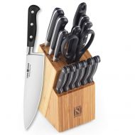 Cook N Home 02630 15-Piece Knife Set with Bamboo Storage Block, Stainless Stee Silver