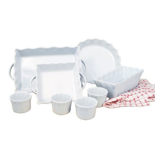  Cook Pro Inc 8-Piece White Ceramic Ruffled Bakeware Set