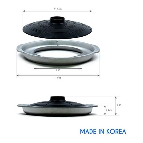  CookKing - Korean Traditional BBQ Grill Pan, Cauldron Lid Shape - Stovetop Nonstick Indoor/Outdoor Smokeless BBQ Cast Aluminum Grill Pan