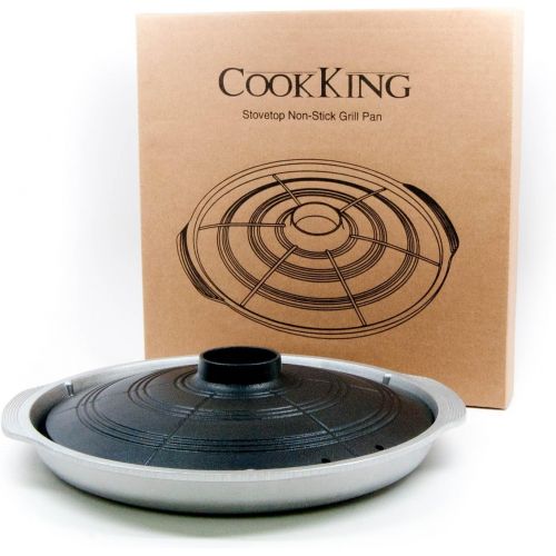  CookKing - Korean Traditional BBQ Grill Pan, Cauldron Lid Shape - Stovetop Nonstick Indoor/Outdoor Smokeless BBQ Cast Aluminum Grill Pan