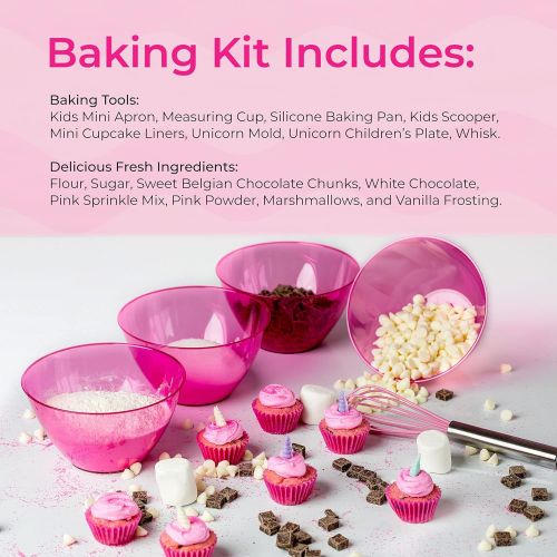  [아마존베스트]Cc1 Unicorn Kids Baking Set, Includes Kids Baking Apron, Measuring Cup, Ingredients, Unicorn Plate, Baking Pan, and More, Perfect Children’s Activity, Great Gift For Kids 3 and Older -