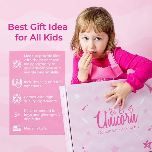  [아마존베스트]Cc1 Unicorn Kids Baking Set, Includes Kids Baking Apron, Measuring Cup, Ingredients, Unicorn Plate, Baking Pan, and More, Perfect Children’s Activity, Great Gift For Kids 3 and Older -