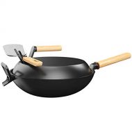 Cooking Tools Flat bottom uncoated household pot non stick pan / 32cm gauge with anti scald wood handle multipurpose for induction cooker stove