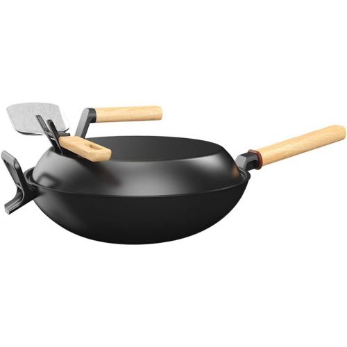  Cooking Tools Flat bottom uncoated household pot non stick pan / 32cm gauge with anti scald wood handle multipurpose for induction cooker stove