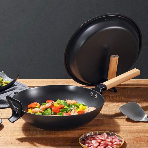  Cooking Tools Flat bottom uncoated household pot non stick pan / 32cm gauge with anti scald wood handle multipurpose for induction cooker stove