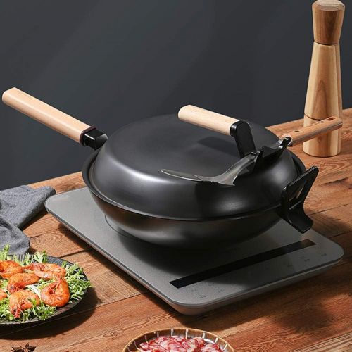  Cooking Tools Flat bottom uncoated household pot non stick pan / 32cm gauge with anti scald wood handle multipurpose for induction cooker stove