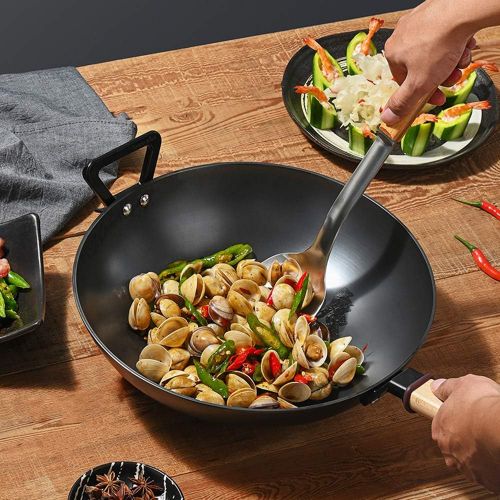  Cooking Tools Flat bottom uncoated household pot non stick pan / 32cm gauge with anti scald wood handle multipurpose for induction cooker stove