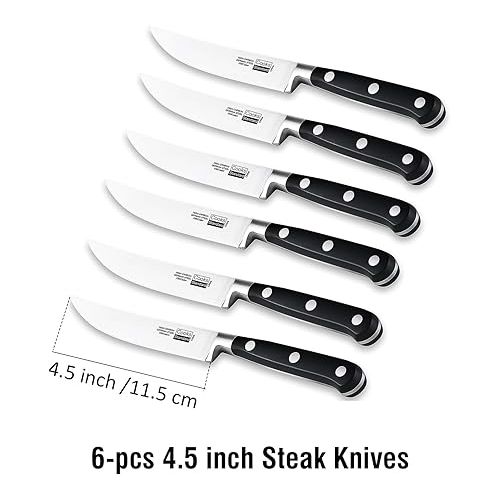  Cooks Standard Steak Knives Set 6-Piece, High Carbon Stainless Steel Classic Sharp Kitchen Steak Knife, Ergonomic Handle,Black