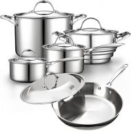 Cooks Standard Stainless Steel Kitchen Cookware Sets 10-Piece, Multi-Ply Full Clad Pots and Pans Cooking Set with Fry Pan, Dishwasher Safe, Oven Safe 500°F