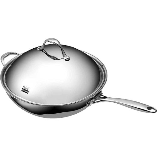  Cooks Standard Stainless Steel Stir Fry Pan with Dome Lid 13-Inch Multi-Ply Clad Wok, Silver: Kitchen & Dining