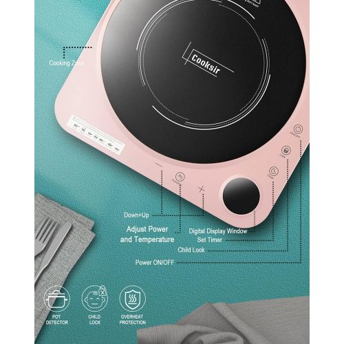  Portable Induction Cooktop, Cooksir 1500W Induction Cooker with Kids Safety Lock, 12 Power 12 Temperature Setting Countertop Burner with Timer
